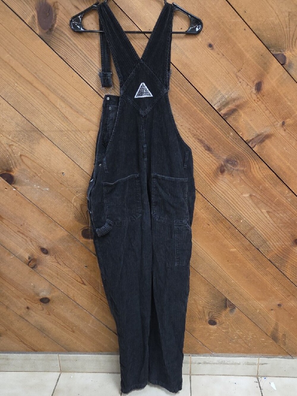 Squeeze Corduroy Overalls Womens M Black Carpenter Y2K Grunge Wide Leg Retro - Picture 5 of 12